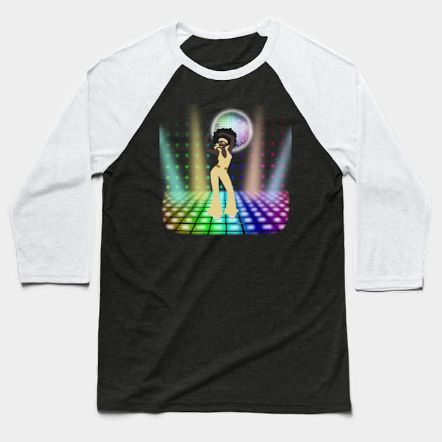 Black Disco Chick Baseball T-Shirt by TheLadyRaven